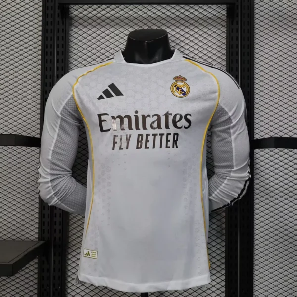 2025-2026 Long Sleeve  Player Version Real Madrid HomeFootball Jersey